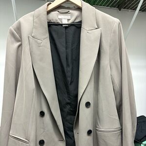 H&M Double-Breasted Light Taupe Blazer with Black Lining